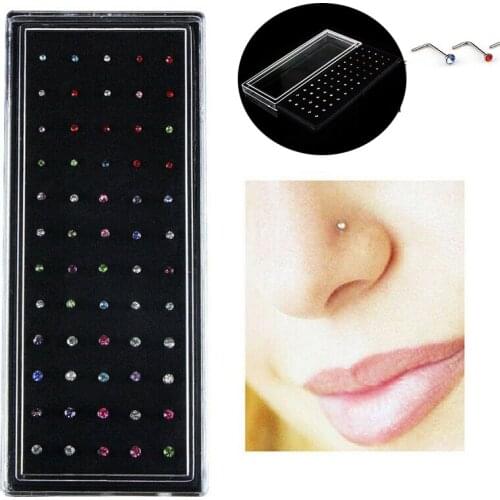 Nose Ring Body Piercing 60PCS/Set ShapeStud Stainless Crystal L Steel CZ