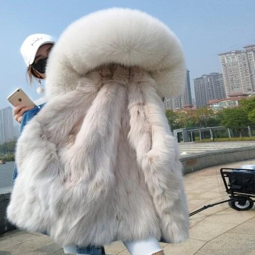 2020 womens fur jacket denim jacket natural fox fur lining jacket ladies women winter warm cotton coat