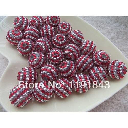 Kwoi vita Red With Silver Rhinestone Beads 20MM 100pcs A lot Resin Rhinstone Ball Beads for Chunky Jewelry Making