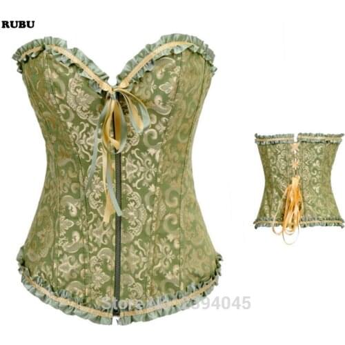 Hot Sale Women Satin Corset Brocade Floral Bustier Top Lace Up Back Lingerie Bodyshaper Shapewear Waist Corsets S~2XL