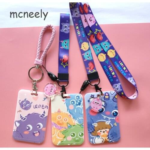 Cartoon Colour ID Badge Card Holder Girls Women Business Card Case Cover with Neck Lanyard Coin Purse Key Chain Gifts Pendants