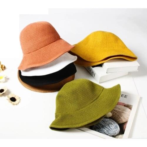 Visrover 6 Colors Bucket Hats For Women Summer Hat Sun Rope Panama Outdoor Foldable Hats Beach Sunscreen Fisherman Caps Harajuku
