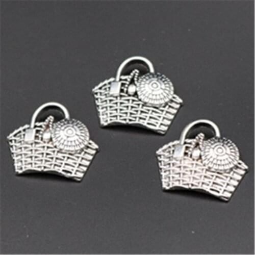 10pcs Silver Plated Moms Basket Alloy Pendants Retro Necklace Bracelet DIY Metal Jewelry Handicraft Findings 27*21mm A625