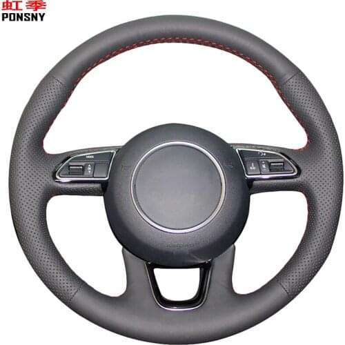 PONSNY Artificial Leather Car Steering Covers Case for Audi Q3 Q5 2013-2017 Auto Hand-stitched Micro Fiber Leather Cover