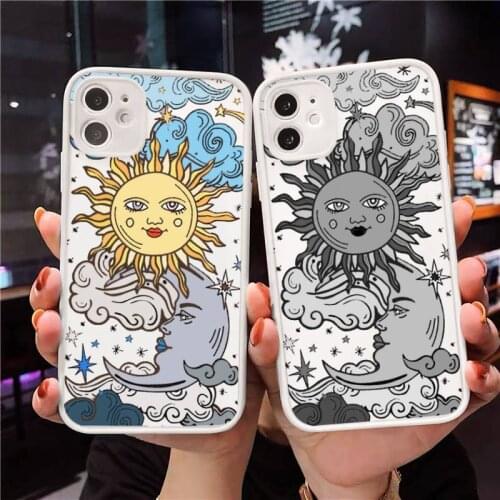 Sun and moon stitching pattern Phone Cases matte transparent For iphone 7 8 11 12 plus mini x xs xr pro max cover