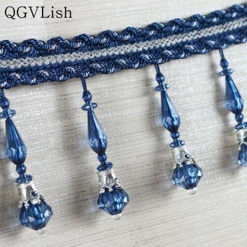 QGVLish 12M Crystal Beads Curtain Tassel Fringe Lace Trim DIY Sew Sofa Stage Lamp Fabrics Curtain Accessories Lace Ribbon Trims