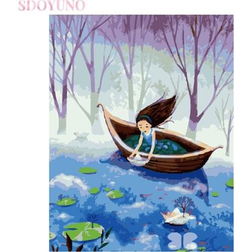 SDOYUNO painting by numbers on canvas pictures by numbers kit for adults blue boat HandPainted acrylic art supplies wall paint