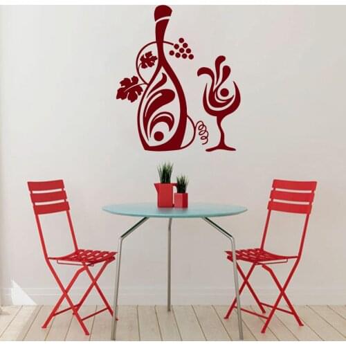 Removable Grapevine Wall Decals Vinyl Wine Glass Wall Stickers For Bar Kitchen Floral Bottle Home Decor