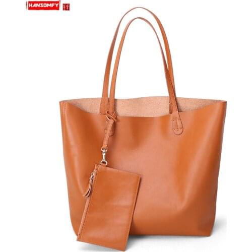 Bag Womens Handbag Simple Large-capacity Tote Bag Shoulder Bag Tote Header First Layer Cowhide 2021 New Fashion Leather Female