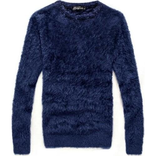 Sweater mens autumn and winter thick mohair long-sleeved O-neck knit pullover / fashion hot slim Slim thick warm sweater male