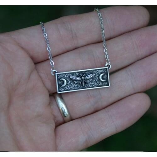 Vintage Moth Skull Dead Head With Moon Necklace Gothic Jewelry For Women