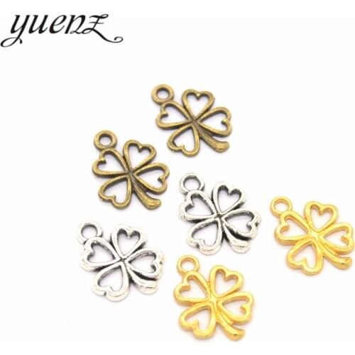 YuenZ 4 colour 35pcs Antique silver color Charms lucky four leaf clover Making pendant fit DIY Handmade Jewelry 17*13mm Q401
