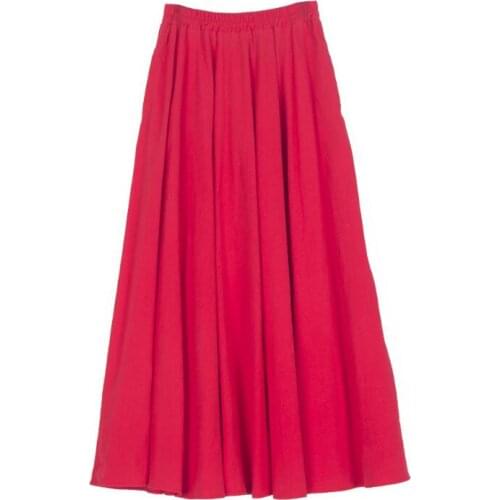 2020 Summer Autumn Women Vintage Cotton Linen Skirt High Waist Pleated Skirt Casual Long Skirt Skirts Female