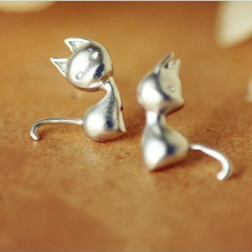 Real 925 Sterling Silver Jewelry Cute Cats Animal Stud Earrings for Women Girls 2021 Hotsale Female Fashion Accessories SE201
