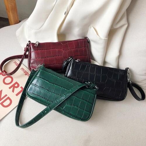 Retro Fashion Crocodile Pattern Women Underarm Shoulder Bags PU Leather Ladies Elegant Solid Color Shoulder Handbags