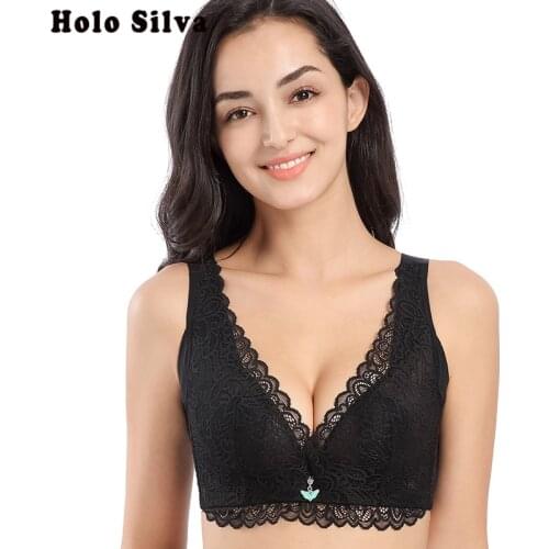 Women Vest Bra Brassiere Wire Free Push Up Bras For Women Underwears Thin Cup Deep V Lace Bra Adjustment No Rims Push Up Bra 52E