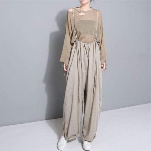 Johnature 2021 Summer Harajuku Cotton Linen Women Jumpsuits New Solid Color Japanese Loose High Waist Tie Bodysuits