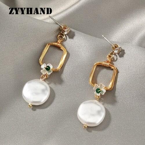 ZYYHAND Natural Baroque Pearl Gold-Color Flower Wrap Women Wedding Party Jewelry Girl Enagagement Drop Earrings