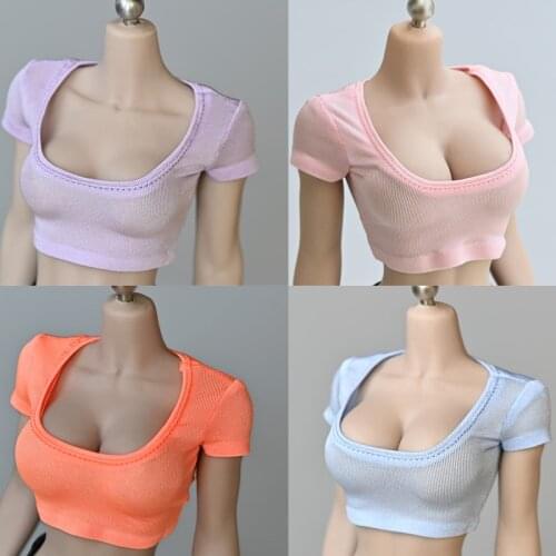 1/6 Sexy Female Figure Accessory T-shirt U collar Clothes Model for 12'' Action Figure Body