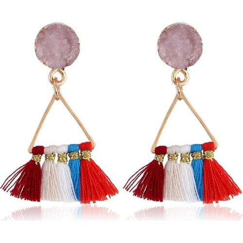 1 Pair Dangle Earrings Triangle Shape Multi Color Ethnic Tassel Stone Drop Earring European Bohemia Style Jewelry Birthday Gift