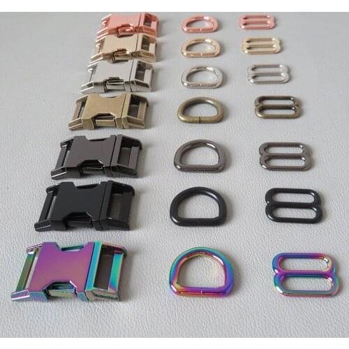 100Sets/Lot 20mm Webbing Pet Dog Collar Paracord Metal D Ring Slider Straps Belt Loop Buckle Accessory Outdoor Harness Hardware