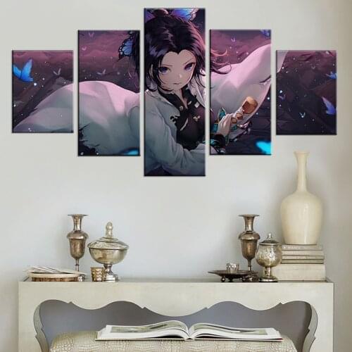 5 Panel Kochou Shinobu Kimetsu no Yaiba Anime Poster Artwork Canvas Wall Art Paintings for Bedroom Wall Decor-framed