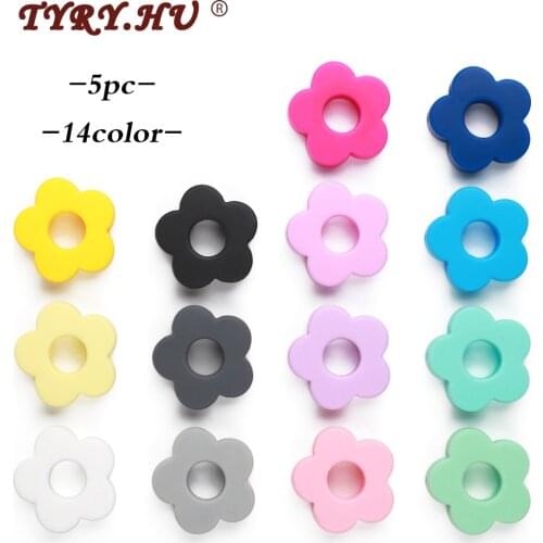 5pcs Cartoon Flower Silicone Beads Food Grade Baby Teether Bead BPA Free Baby Teething Toys DIY Making Pacifier Necklace