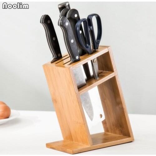 NOOLIM Bamboo Kitchen Bar Knife Holder Multi-purpose Knife Block Home Supplies Kitchen Accessories Tools Shelf Knife Stand Rack
