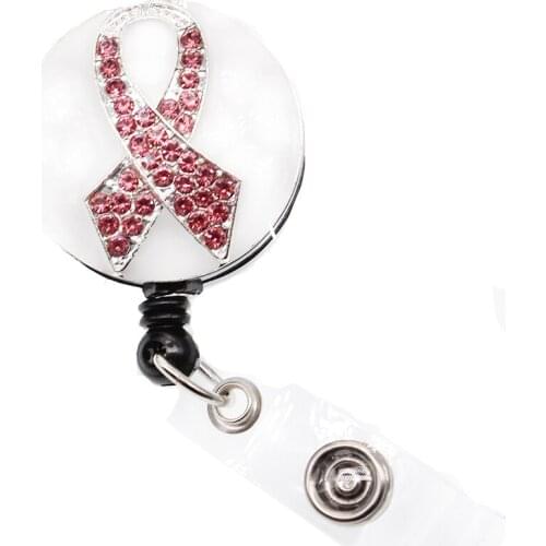 10pcs/Ribbon Breast Cancer Awareness Nurse Medical Heart ID Badge Holder with Clip