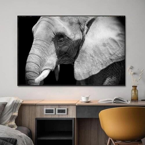 Black and White Elephant Canvas Painting Modern Animal Posters and Prints Cuadros Wall Art Pictures for Living Room Home Decor