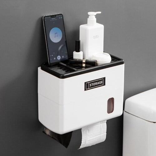 Toilet paper holder creative wall-mounted punch-free wc roll paper Shelf Bathroom waterproof toilet paper case storage rack
