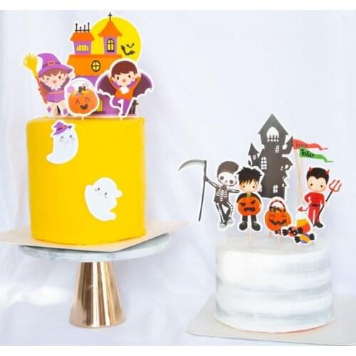 Halloween Cake Decoration Card Black Castle Pumpkin Light Boy Girl Styling Cake Dessert Hat Decoration Birthday Party Supplies