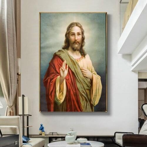 Jesus Christ Art Portrait Canvas Painting Wall Art Posters and Prints Decorative Pictures for Living Room Church Home Design