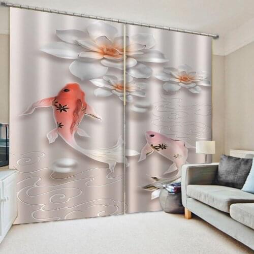 Customized size Luxury Blackout relief curtain flower and fish curtain soundproof windproof curtains