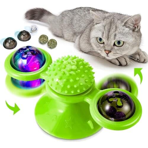 Interactive Cat Toy Windmill Whirling Turntable Play Game Toys Hair Brush Grooming Massage Suction Cup Cats Puzzle Training Toy