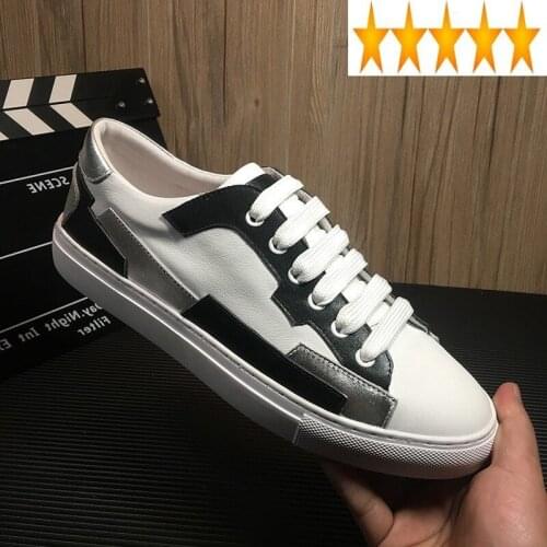 Sneakers White Designer Luxury Mens Genuine Leather Casual Flat Shoes High Quality Patchwork Classic Flats 2021 Summer Footwear
