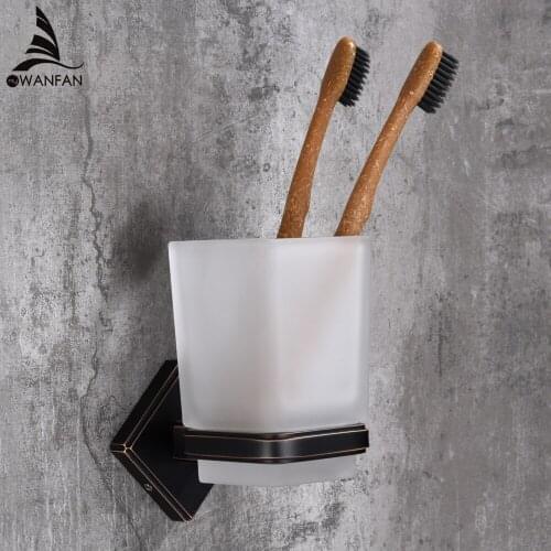 Cup & Tumbler Holders Classic Style Square Bathroom Toothbrush Holders Wall-mounted Solid Brass with Ceramic Cup For Home 118002