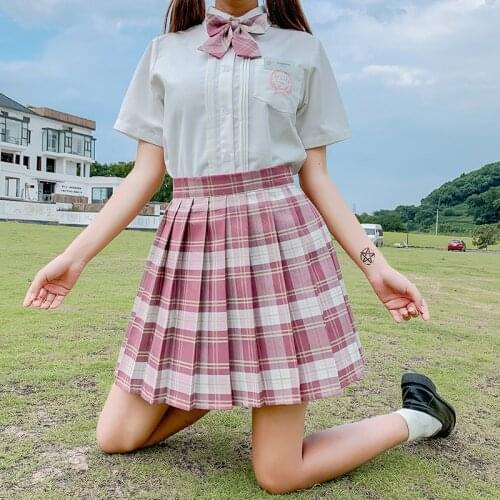 2021 Summer Harajuku JK A-Line High Waist Gothic Pleated Skirts Japanese Cosplay Kawaii Girls Cute Sweet Plaid Mini Skirt Women