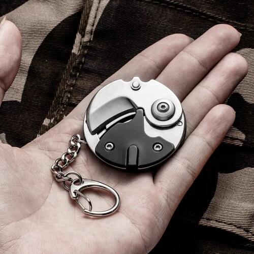 Mini Pocket Knives Outdoor Self-defense EDC Tools Coin Round Steel Folding Blade Knife Portable Gadget KeyRing Pendant Hand Tool