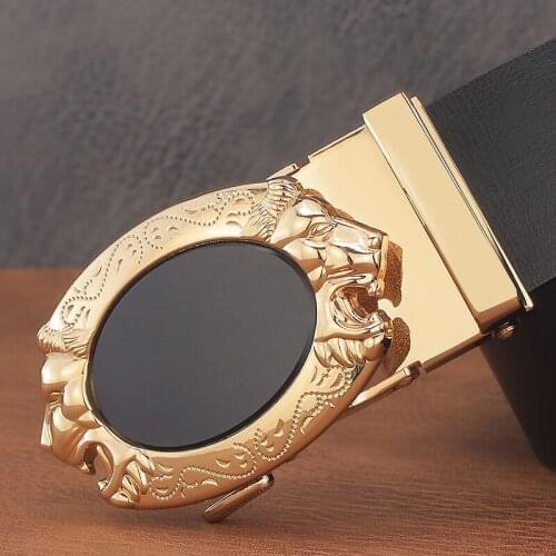 High Quality Automatic Buckle Lion belts men luxury famous brand genuine leather cintos masculinos Casual Waist Strap