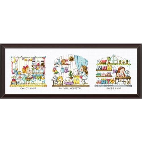 "Retail store" Cartoon 14ct Counted cross stitch kit 11ct printed fabric embroidery DIY needlework cotton threads new FishXX