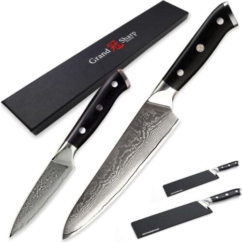 Damascus Kitchen Knives Sets 2 pcs Gyuto Chef Paring Knife vg10 Japanese Damascus Stainless Steel Chef Knife Set Cooking Tools