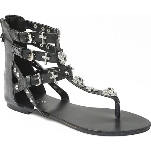 After the zipper Bohemian Women Flat Gladiator 2019 New Summer Shoes Fashion Skull decoration Roman sandals travel in holiday