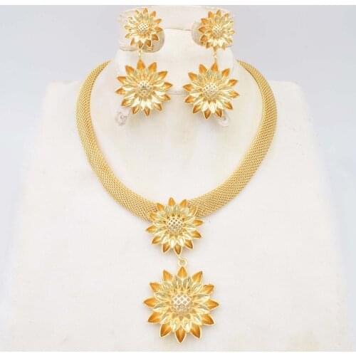 NEW High Quality Ltaly 750 Gold color Jewelry Set For Women african beads fashion necklace set earring jewelry