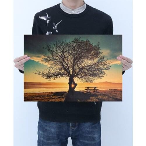 Newborn Sun Poster Vintage Kraft Paper Poster Landscape Painting Decoration Wall Sticker 50.5X35cm