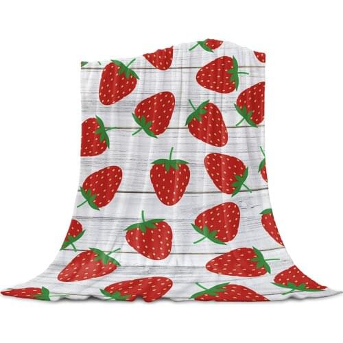 Living Room Sofa Blanket Wood Grain Fruit Strawberry Children Soft Throw Blanket Travel Airplane Hotel Portable Thin Blanket