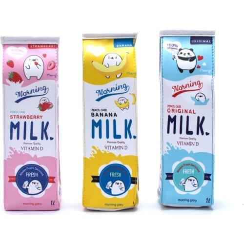 Cute Korea Kawaii Pencil Case School Pencil Case for Girls Boys Leather Milk Pen Box Pencilcase Stationery Bag School Supplies