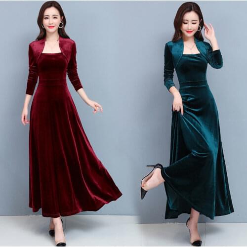 Retro Palace French fake two-piece long dress slimming velvet long-sleeve dress plus size 2021 Spring elegant party wear vestido