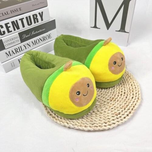 Fruit Avocado Plush Slippers Animals Indoor Floor Shoes Big Kids Girls Stuffed Slippers Anti-slip Dot Sole Lovers' funny shoes