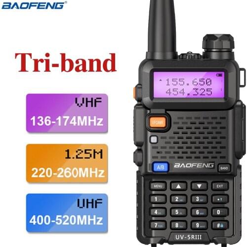 BaoFeng UV-5R III Walkie Talkie 5W Tri-Band Ham Two Way Radio 220-260MHz Portable Handheld Transceiver UV- 5RX3 Two Antennas